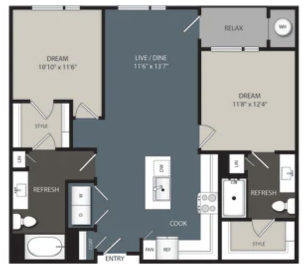 Denver Apartment - 2 Bedroom Floor Plan